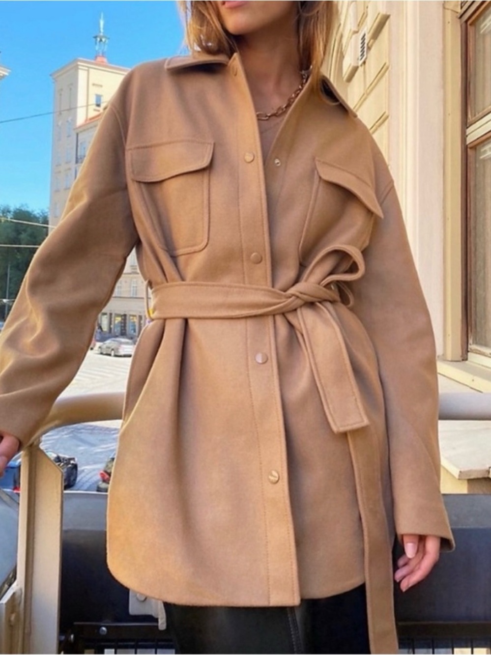 Aritzia / Wilfred Rialto Camel Belted shirt Jacket shacket burnt cedar size xs